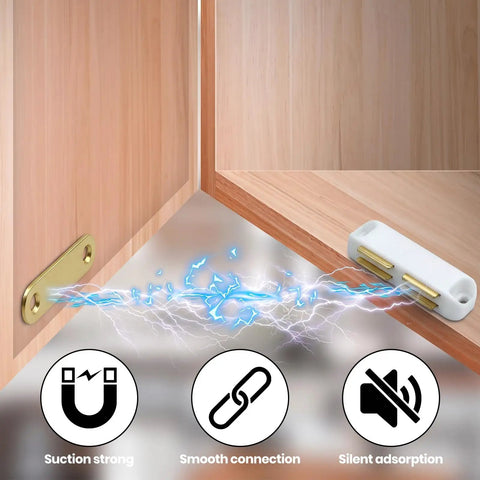 Heavy Duty 24 Piece Magnetic Cabinet Door Catches With Double Magnets And Metal Strike Plates Keep Kitchen Cupboards Closet Drawers Secure And Stop Slamming Noise For Smooth Operation Today, close-up of strong metal strike plate.