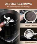 Heavy Duty Automatic Electric Knock Box For Espresso With Big Capacity showing before and after cleaning process for baristas.