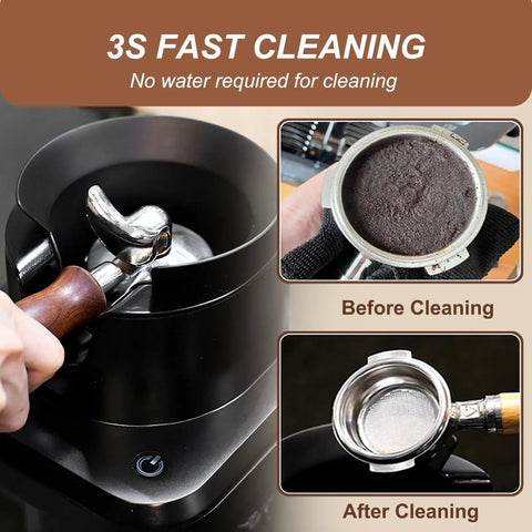 Heavy Duty Automatic Electric Knock Box For Espresso With Big Capacity showing before and after cleaning process for baristas.