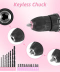 Pink 12 Volt Cordless Drill Kit With 21 Piece Driver And Drill Bit Set 25 Plus 1 Torque Settings Three Eighth Inch Keyless Chuck