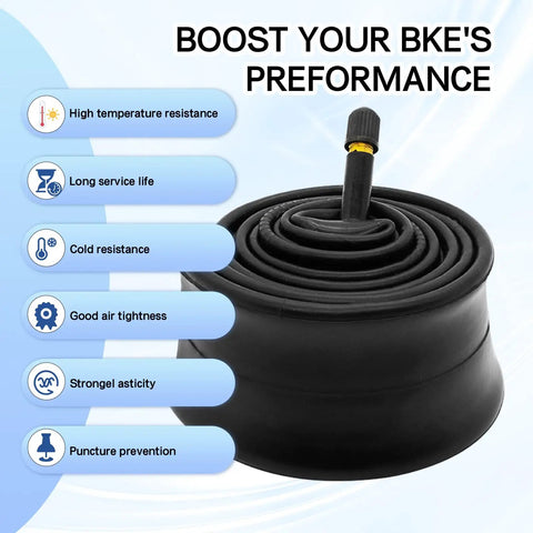 Two Pack 20 Inch Bike Tubes Heavy Duty Inner Tubes For 20 By 1.95 2.10 2.125 2.40 Tires Fits Mountain Road And Kids Bikes Off Road Ready Durable For All Weather Performance And Easy Install For Busy Riders shown with high temperature resistance and air tightness.