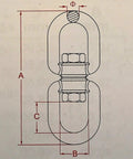 Top Shelf Marine Grade 316 Stainless Steel Anchor Swivel Eye And Eye 6mm 1/4 Inch Heavy Duty Boat Rigging Hardware diagram with dimensions.