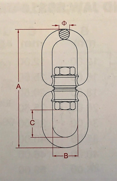 Top Shelf Marine Grade 316 Stainless Steel Anchor Swivel Eye And Eye 6mm 1/4 Inch Heavy Duty Boat Rigging Hardware diagram with dimensions.