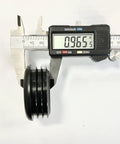 Caliper measuring diameter of black plastic end cap from Pack Of Four Two And A Quarter Inch Round Plugs Black Plastic End Caps For Office And Patio Furniture Finishing Caps And Fitness Equipment End Caps By SBD Fits Tube Hole Size One Point Nine Nine To Two Point Zero Eight Inches ID