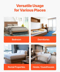 Twin Size Foldable Bunkie Board 35X71 Heavy Duty Wooden Bed Slat Foundation shown in bedroom, dormitory, rental, and hotel settings.