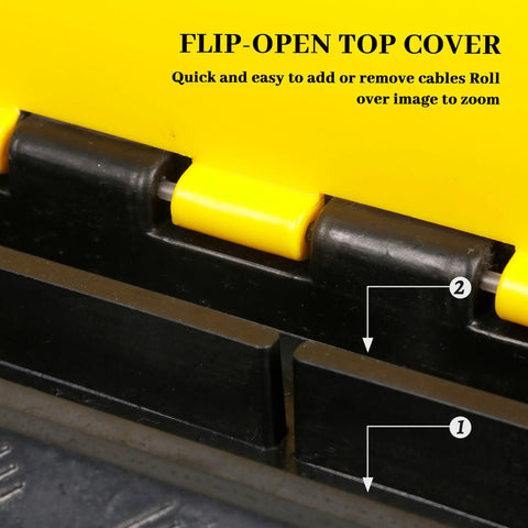 Close-up of Two Channel Rubber Cable Ramp Protector And Cord Cover For Cables And Hoses with flip-open top cover.