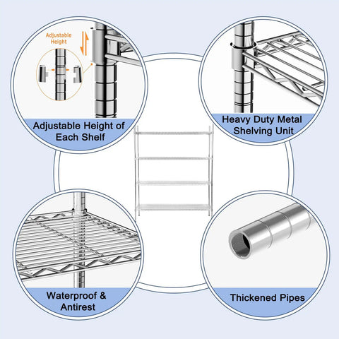 Tough As Nails Heavy Duty Wire Shelving Units, 3 Pack Kickass Adjustable Metal Storage Racks Load 2000 Lbs showcasing adjustable height and thickened pipes.