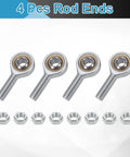 4 Pack SA12TK Rod End Bearing Set With 12mm Bore M12x1.75 Right Hand Male Thread Self Lubricating Joint Rod Ends With Jam Nuts Built Tough For Heavy Duty Mechanical Linkage Chrome Steel, 4 rod ends and nuts