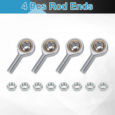 4 Pack SA12TK Rod End Bearing Set With 12mm Bore M12x1.75 Right Hand Male Thread Self Lubricating Joint Rod Ends With Jam Nuts Built Tough For Heavy Duty Mechanical Linkage Chrome Steel, 4 rod ends and nuts