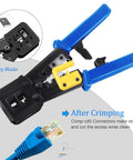 RJ45 Crimp Tool Kit For Cat6 Cat5e Cat5 Ethernet With Pass Through Connectors, Wire Stripper, Replacement Blade, Covers