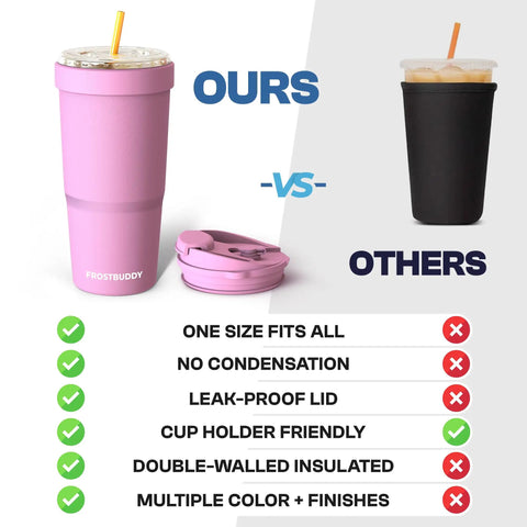 Slick 30 Oz Double Wall Insulated Tumbler Locks Temperature On Coffee Or Soda All Damn Day Long Baby Blue Stainless Steel Mug With Secure Lid Crafted For Weekend Warriors And The Daily Commute next to a black tumbler, showcasing features and lid design.