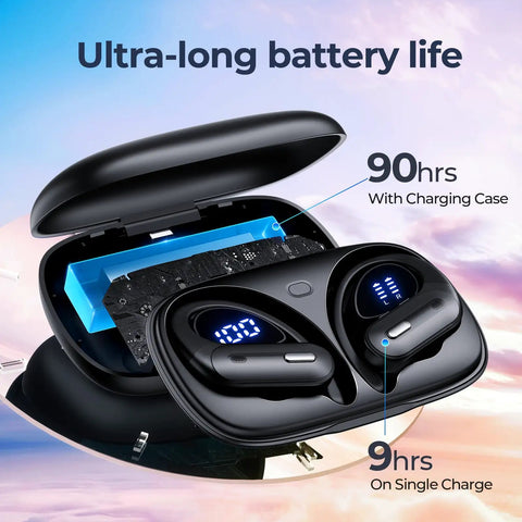 Beast Battery Life Wireless Bluetooth Earbuds With 90 Hours Playtime And LED Power Display, IPX7 Waterproof In Ear Headphones With Earhooks, Lightweight Stereo Ear Buds For Android Phones And Other Devices, Crisp Sound And Comfortable Fit