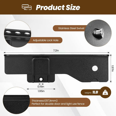 Product size information for Heavy Duty Flip Gate Latch Crafted From Reliable Carbon Steel For Barns And Wood Fences.