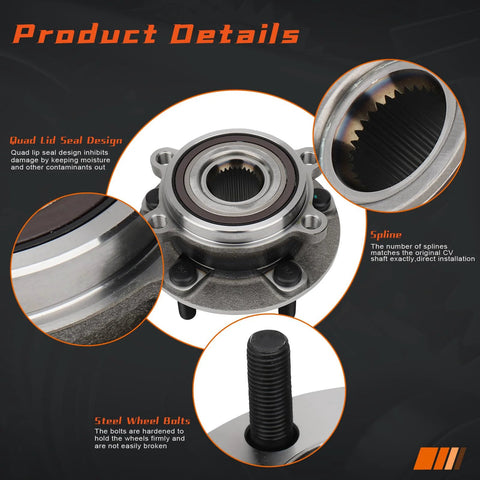 Close-up view of front wheel hub and bearing assembly for Mazda 6 2014-2016 and Mazda CX-5 2013-2016, with seal design and bolts