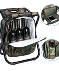 Go-To Multifunction Folding Cooler And Stool Backpack For Outdoor Adventures with wine bottles in camo design compartments