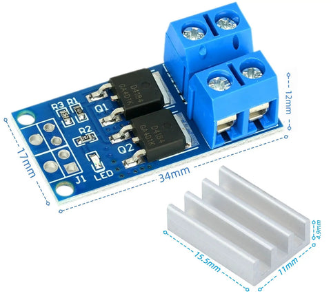 Six Pack MOSFET Switch Drive Modules PWM Control Kit For Motors LEDs And Light Bulbs 5V To 36V, close-up of module and heatsink