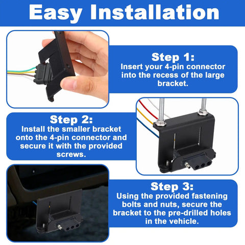 Installation steps for 4 Way Trailer Wiring Harness Mounting Bracket Kit With Screws And Nuts For No Hassle Install On Cars And Trucks