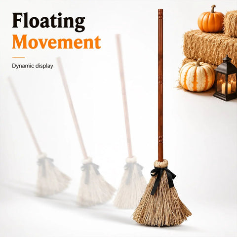 Floating Witch Broom 37 Inch Lit Up Dancing Broomstick With Motion Activation Touch Sensing Spooky Sounds Mute Mode Indoor Party Decor For Haunting Displays And Seasonal Cheer, straw broom display