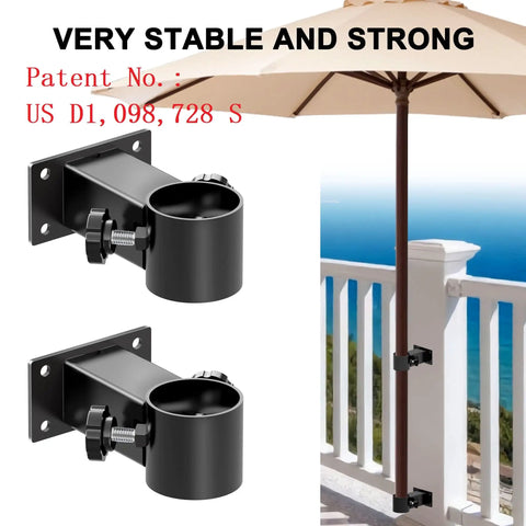 Heavy Duty Adjustable Patio Umbrella Holder Clamp Stand For Railing Mount Attaches To Balcony Courtyard And Boat Rails Outdoor Patio Holds One Umbrella With Two Fixed Knobs Inside Deck Mount Keeps Walkways Clear