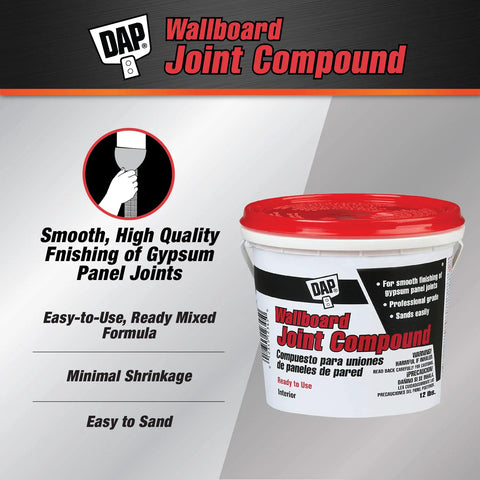 Wallboard Joint Compound Ready Mixed For Interior Gypsum Panels White Finish 12 Lbs in a bucket with red lid