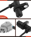 Set Of Two Front Abs Wheel Speed Sensors For Toyota Camry And Lexus Es350 Oem Parts Plug And Play No Sweat Install Straight Replacement Tight Fitment Guarantees Smooth Daily Handling And Reliable Traction Control Functionality close-up of black ABS wheel speed sensor with gray connector and wires.