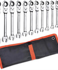 Flexible Ratchet Wrench Set 12 Piece 8 To 19mm Wrenches With Flex Head Gear Ring Chrome Vanadium Steel Durable Chrome Finish Ideal For Home And Car Repair DIY Quick Fixes