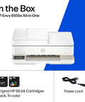 Envy 6555e Wireless All-In-One Color Inkjet Printer With Duplex Printing, Borderless Photos, original ink cartridges, power cord