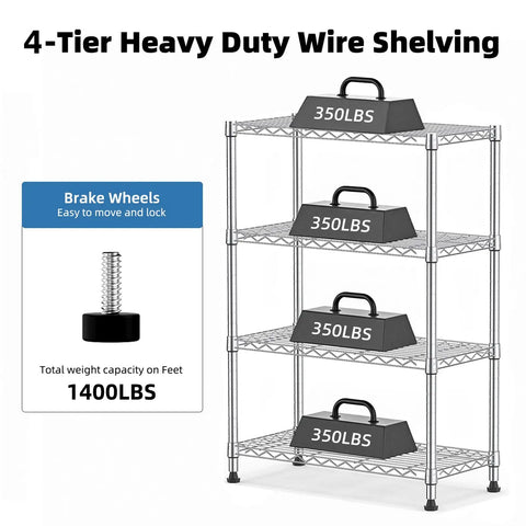Hella Sturdy Four Tier Storage Shelving Unit With Rock Solid Carbon Steel Build And No Sweat Assembly For Kitchen Office Or Mudroom Holds Heavy Loads Up To 1000 Lbs Nifty Wire Organizer Rack In Clean Chrome Look