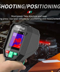 Handheld high resolution 240x240 thermal imager with 25 Hz refresh rate used for quick fault detection on machinery.