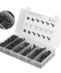M6 Cage Nut And Screw Kit For Racks And Cabinets, Heavy Duty Carbon Steel Fasteners In Black Finish, open case with M6 nuts and screws
