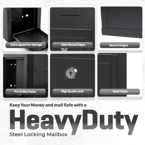 Heavy Duty Metal Donation Box With Slot And Lock For Cash Drops, showing storage, edges, hinges, holes, lock, finish