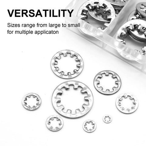 320Pcs Lock Washers Set With Internal Tooth Star Washers In 304 Stainless Steel 8 Sizes M2.5 M3 M4 M5 M6 M8 M10 M12
