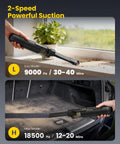 Cordless Handheld Car Vacuum Cleaner 4-In-1 Mini Vacuum With 18500Pa Killer Suction shown in eco and max modes for versatile cleaning