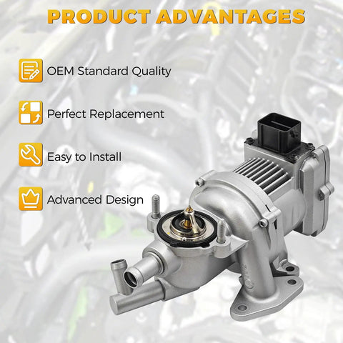 Road Ready Performance Water Coolant Pump And Thermostat Kit Compatible With Hyundai Sonata Hybrid Two Liter Engines 2016 To 2020 Kia Optima close-up of pump design with valve.
