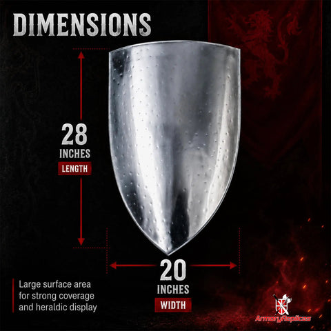 Fully Functional Handmade 16 Gauge Heater Shield For Reenactments And Tournaments Medieval Style Shield dimensions 28x20 inches