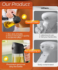 Smooth Operator Sixteen Oz Glass Olive Oil Spray Bottle With Dual Pour And Sprayer Function Drip Free Build For Grilling Roasting And Healthy Cooking Bpa Free Matte Black Kitchen Ace in hand with oil mist.