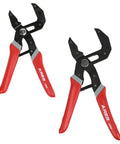 2-Piece Self-Adjusting V-Notch Pliers Set 7-Inch and 10-Inch with Big Jaw Openings, red handles, laminated steel construction