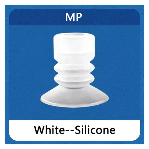 10 Pack MP Type Pneumatic Suction Cups With 8mm Mounting Hole. White silicone rubber gripper for automation arms.