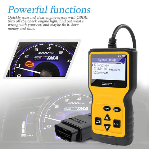 OBD2 Scanner Code Reader for Cars Read and Erase Fault Codes Check Engine Light Emission Monitor Yellow Device Display