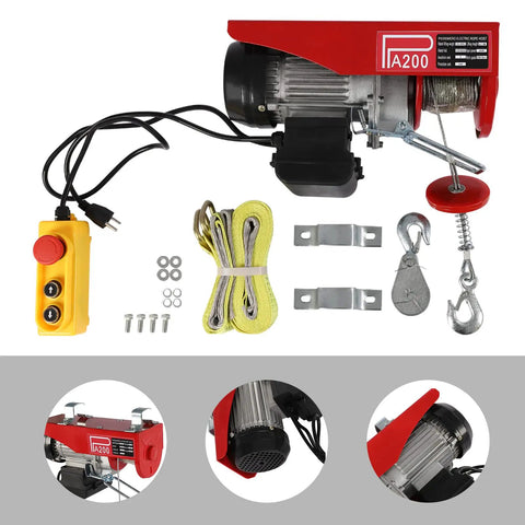 Top Rated 110V Electric Hoist Winch With Remote Control, 440 Lb Capacity For Factories Warehouses Garages And Construction Sites, includes motor and lifting gear.