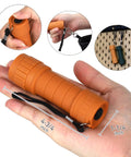 Orange LED flashlight from Six Pack Of Compact LED Flashlights With 100 Lumen Output Includes 18 AAA Batteries Mini Pocket Lights in hand