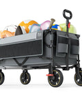 Collapsible Wagon Cart With Brakes 400 Lb Heavy Duty Large Capacity Portable Folding Wagon, gray, outdoor gear and balls