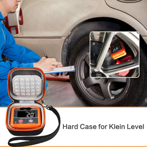 Durable Grab And Go Carry Case For 935DAG Digital Level And Angle Gauge Protractor Finder Storage Bag Orange next to a mechanic