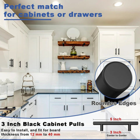 30 Pack Matte Black Stainless Steel Cabinet Handles For Cabinets And Drawers With 3 Inch Hole Center in modern kitchen