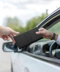 Car Registration And Insurance Holder With Magnetic Closure For Docs Cards And License, Durable PU Leather, Black, handed to driver