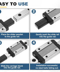 MGN12 150mm Linear Sliding Rail Guide Kit installation steps for 3D printers with MGN12C carriage block and mini guide.