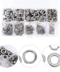 600 Piece Stainless Steel All Purpose Spring Gasket Washer Kit With Lock And Split Washers For Cars Trucks Buses Industrial Equipment Wind Turbines Machinery Marine Rail And More, assorted washers in organizer