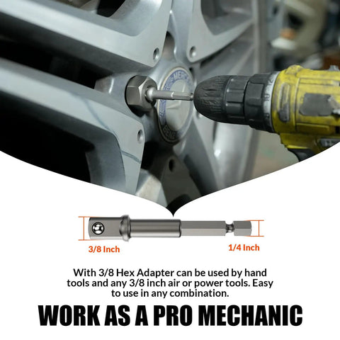 Heavy Duty 13-Piece Bolt Extractor Kit With Three Eighths Inch Adapter For Stripped Lug Nuts Rusted Bolts And Damaged Screws Easy Out Set For Quick Nut Removal used on wheel with drill