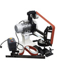 Rock Solid 2 By 71 Inch Variable Speed Belt Grinder With Three Flat And Rubber Grinding Wheels for knife sharpening and sanding.