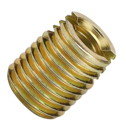 Heavy Duty 20Pcs Self Tapping Thread Inserts Made From Strong Carbon Steel With Yellow Zinc Plating For Durable Hardware Repair Projects And Fastening Jobs, close-up view.